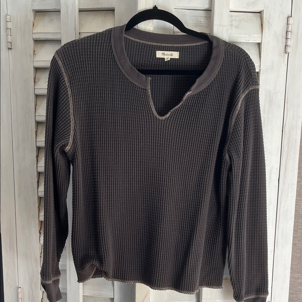 Madewell Dark Brown Waffle Knit Long Sleeve Top